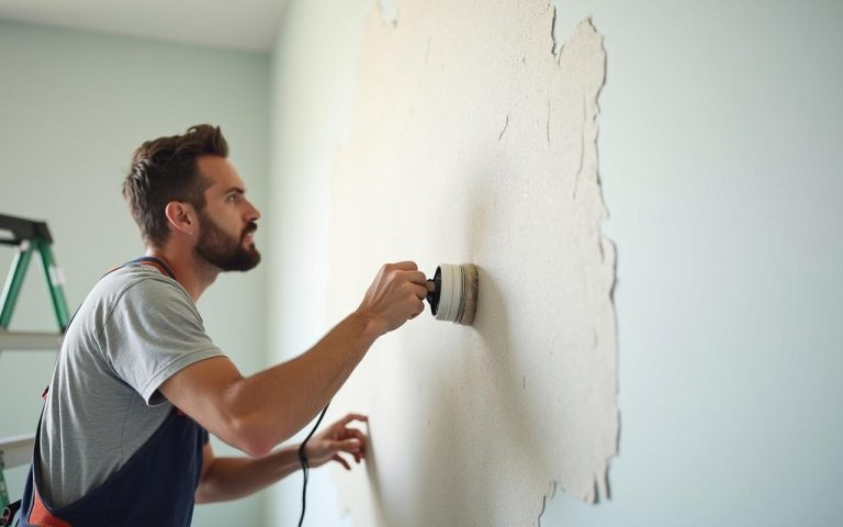Bricoleur appliquant de la peinture sur un mur bien préparé, sans traces visibles.