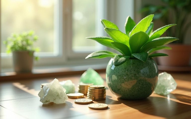 Un arbre de jade dans un intérieur lumineux, symbole de prospérité et de spiritualité.