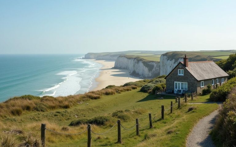 Maison en bord de mer en Normandie, paysage côtier typique.