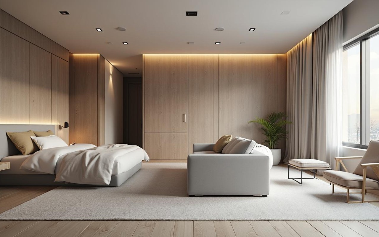 Transformation d'un studio de 30 m² en deux pièces fonctionnelles avec séparation légère.