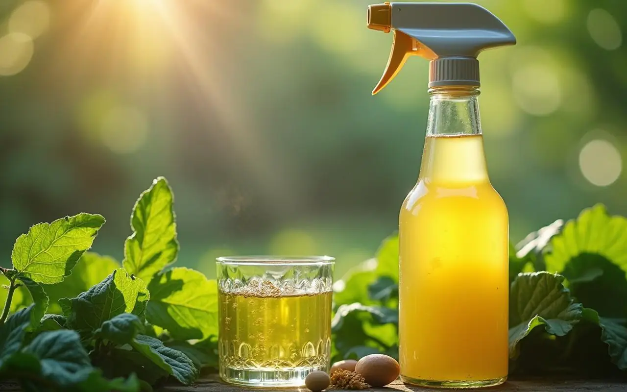 Illustration réaliste sur 5 usages du vinaigre au potager : solutions naturelles et efficaces