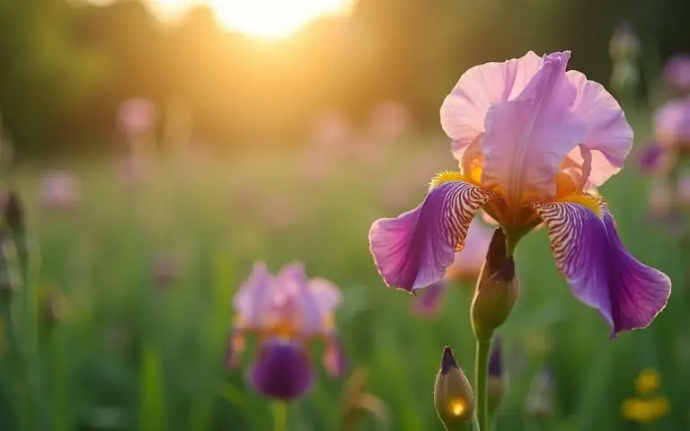 Illustration réaliste sur Astuces floraison iris : guide complet pour des fleurs spectaculaires