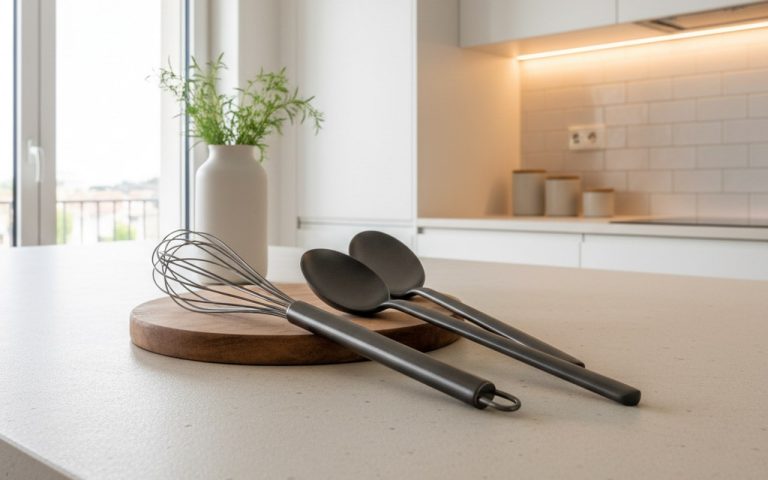 Plan de travail en céramique dans une cuisine moderne, mettant en avant sa texture et son esthétique.